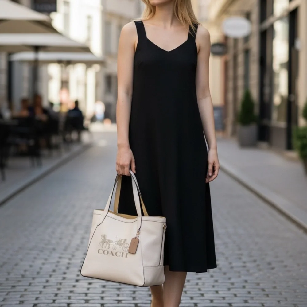 Coach Cream/Chalk Leather Tote Bag with Coach Dust Bag - Picture 11 of 16